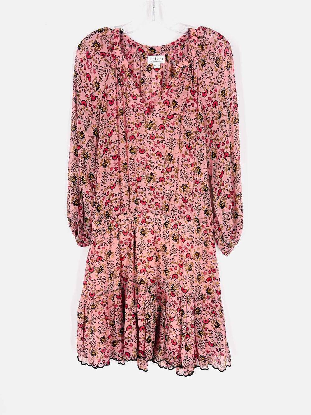 Velvet Size S Pink/Coral Floral Flounce Designer Dress